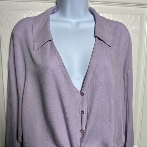 Zara Shirt Womens Small Lavender Front Tie Knot Blouse Crop Lightweight Boho - Picture 3 of 14